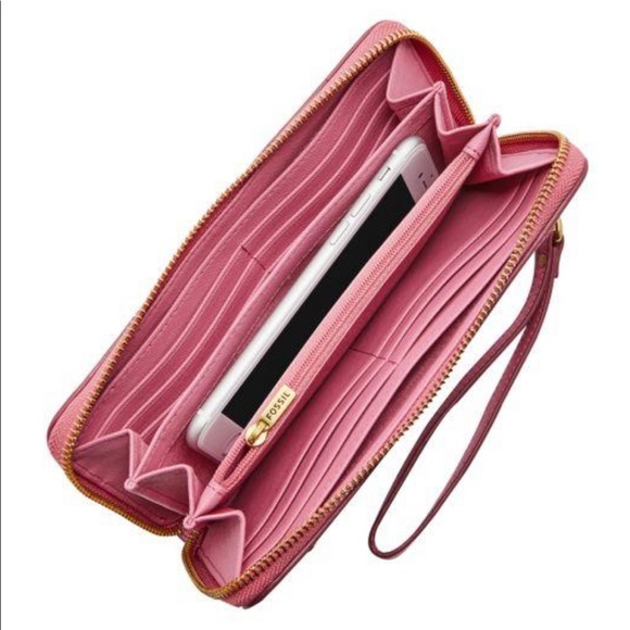 Pink Fossil Emma RFID Large Zip Clutch/Long Wallet - Picture 3 of 4